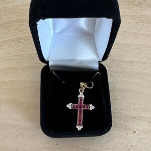 10k Gold, Ruby and Diamond Cross Pendant, NEW!